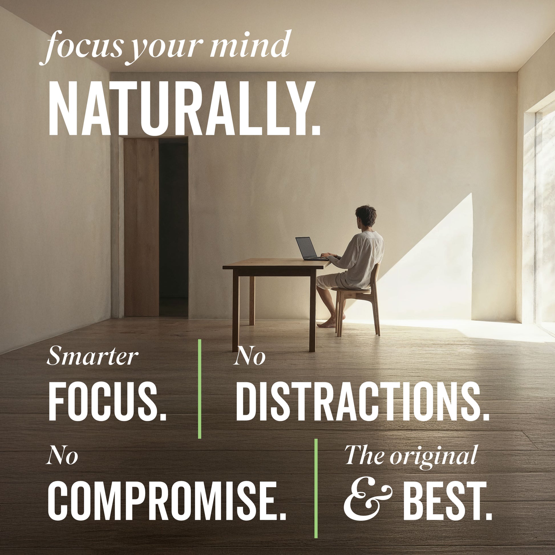 Man at desk with FOCUS key benefits listed 
